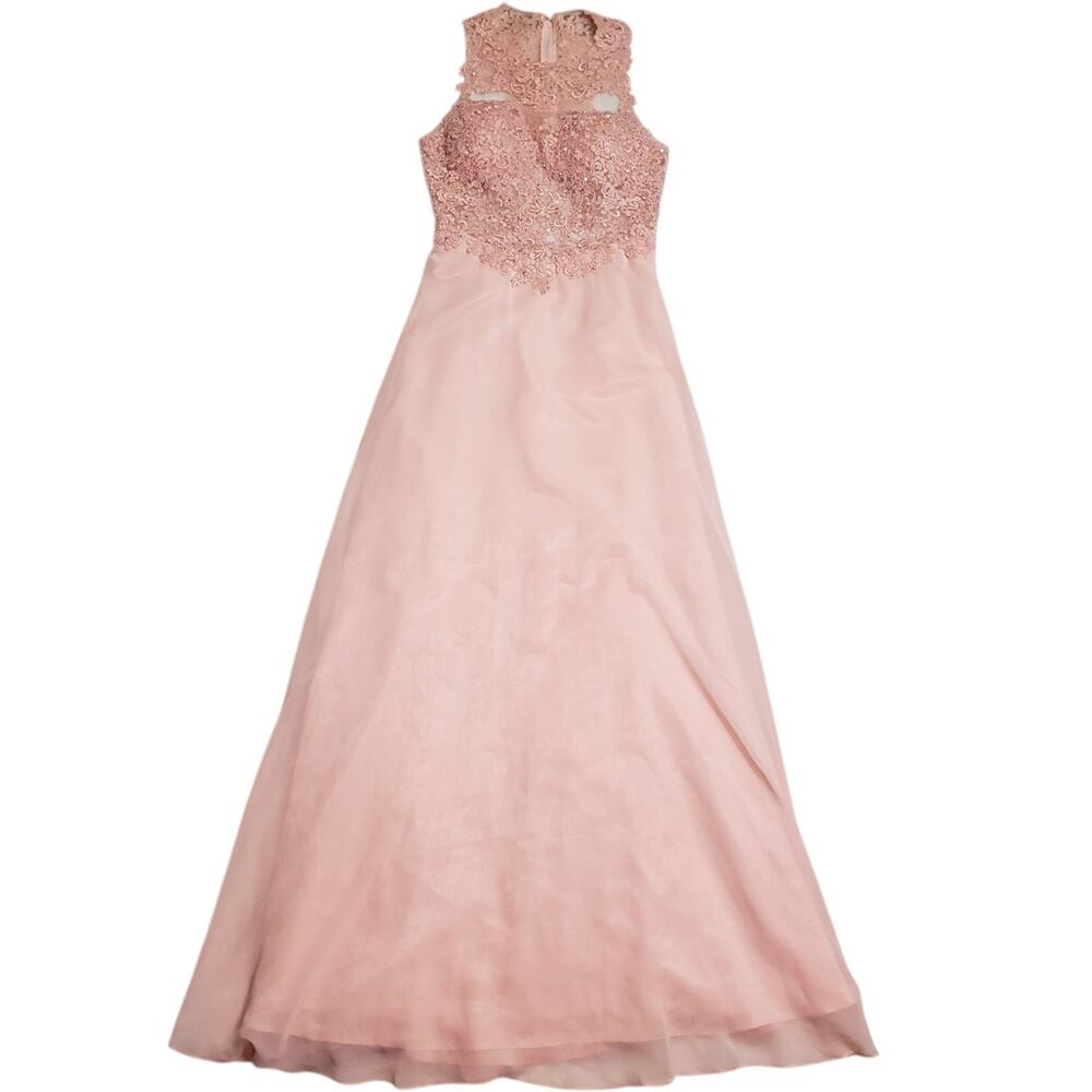 Cachet Y2K Womens Beaded Maxi Dress Open Back Size 4 Pink Prom High